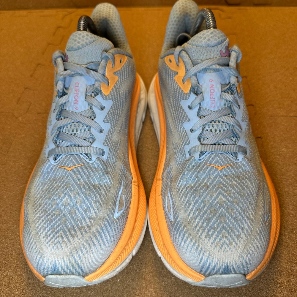 Hoka Clifton 9 Running Shoes Womens 9B Blue Orange 1127896 Road Sneakers Cushion - Picture 2 of 11